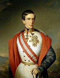 Johann Ranzi: Kaiser Franz Joseph in weißer Uniform mit Orden und dem Band des Maria Theresien Ordens, 1851, …